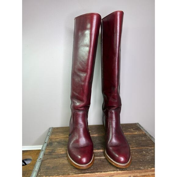 vtg 70s 80s Dexter Dex tall leather high heel campus boots 6.5 hippie boho - Picture 1 of 7
